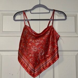 Japna - Silk Bandana Spaghetti Strap Distressed Crop Top